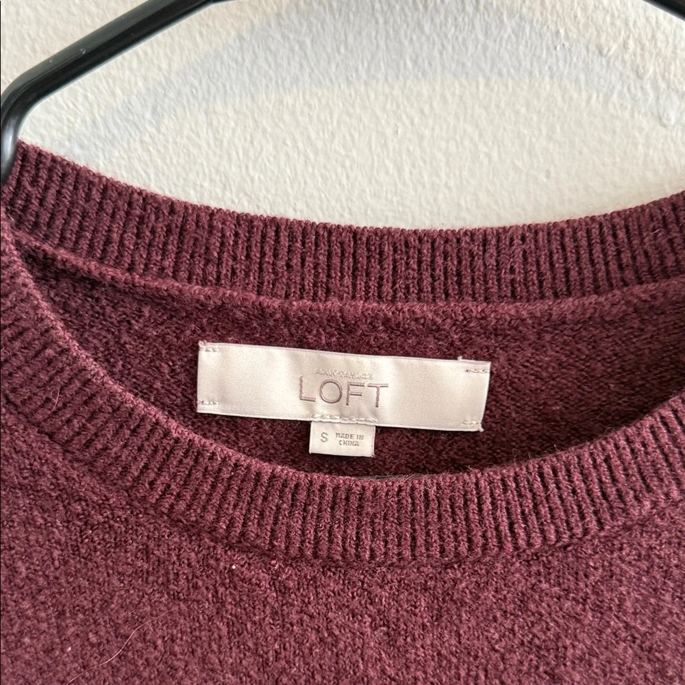 LOFT Deep Burgundy Crew Neck Sweater - Picture 2 of 2